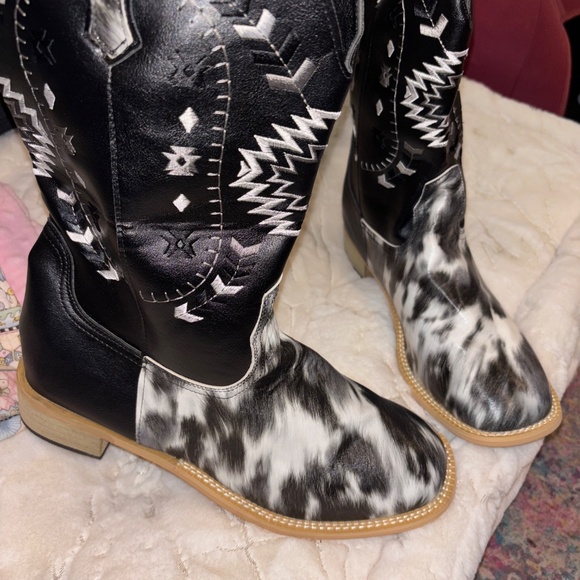 Leather cow print cowboy boots men’s size 10 brand new - Picture 4 of 9